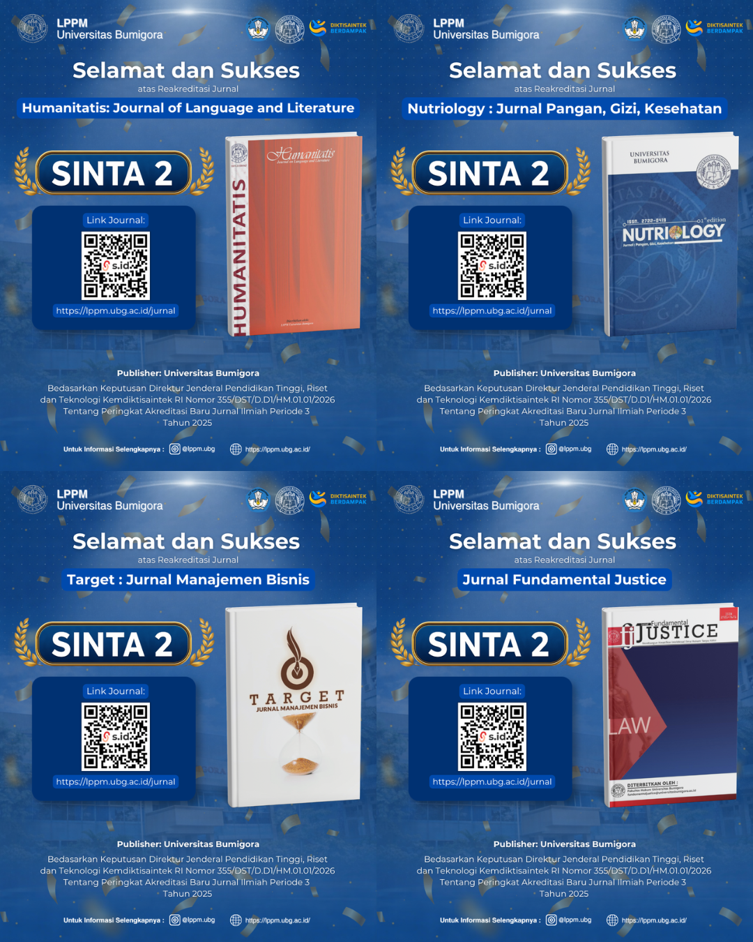 Empat Jurnal Ilmiah Universitas Bumigora Sukses Raih Reakreditasi SINTA 2 dari Kemdiktisaintek
